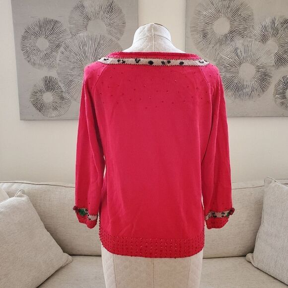 Collective Works Of Berek 2 Embellished Mistletoe Bow 3/4 Sleeve Sweater sz Med - Picture 6 of 10